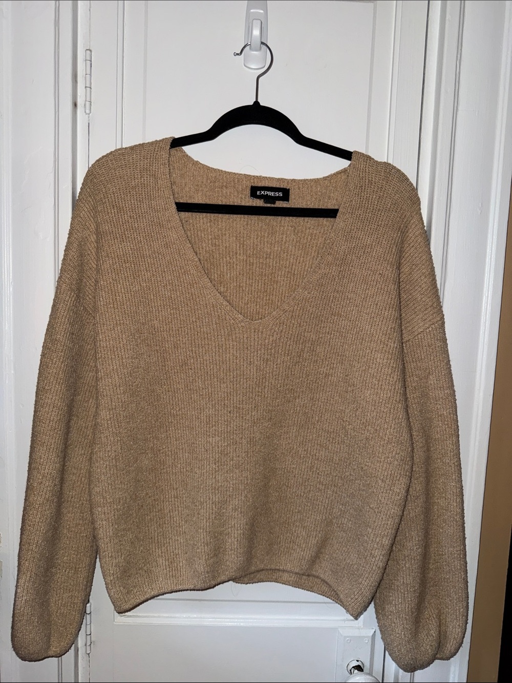 Express Women's V-Neck Sweater in Camel/Tan - Picture 1 of 2